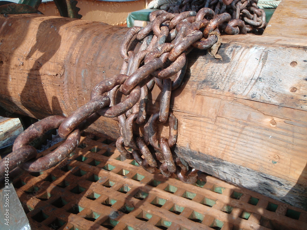 Chain on wooden block