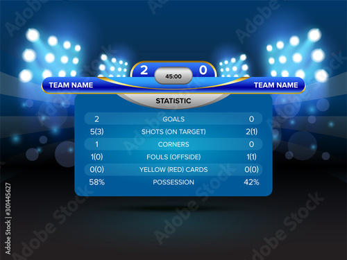 Sport scoreboard with time and result display. Vector template for your design.