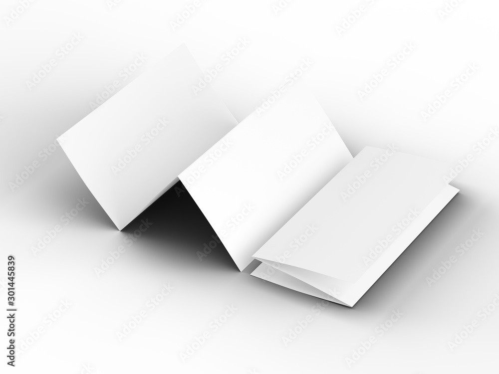 Brochure in A4 format folded to three - mockup. 3d illustration Brochure in A4 format folded to three - mockup. 3d illustration
