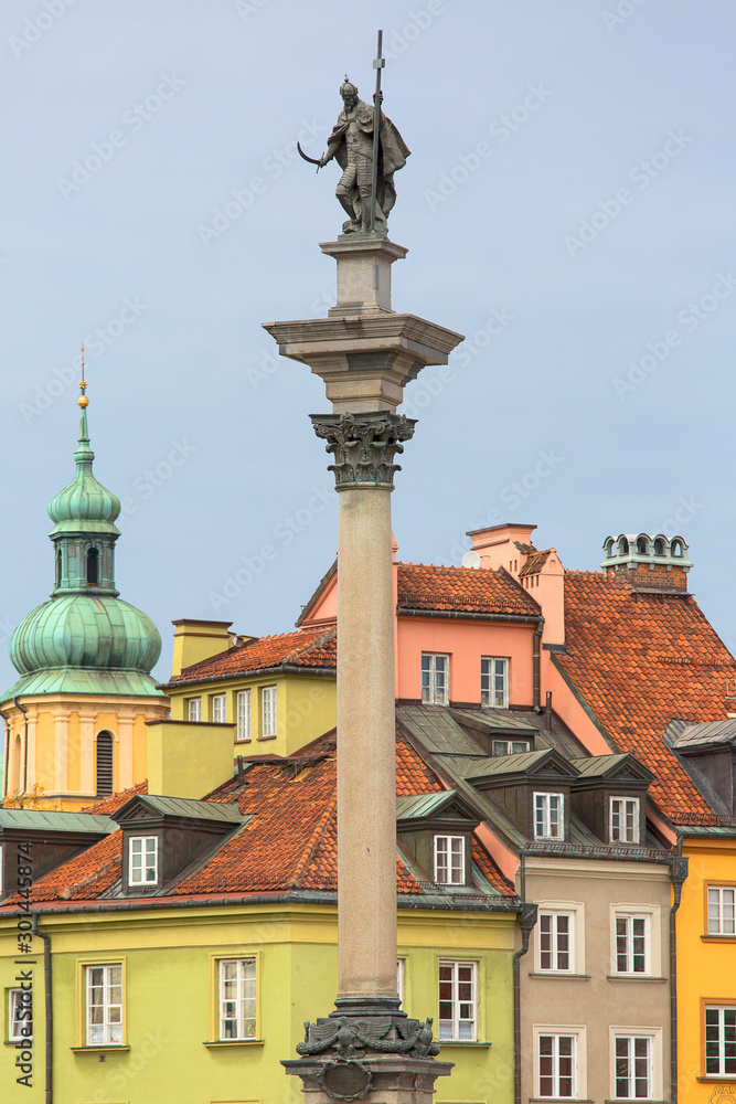 17th century Sigismund Column on Castle Square in front of Royal Castle in Warsaw, Poland