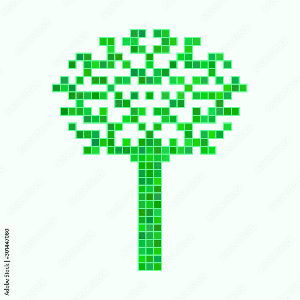Pixel green tree silhouette isolated on white background. Pixel green tree silhouette isolated on white background.