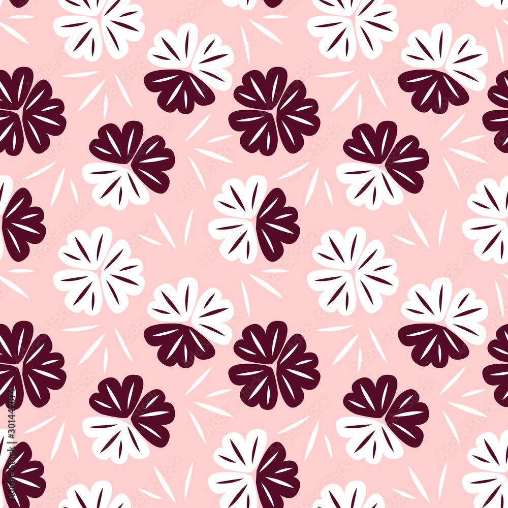 Fototapeta premium Seamless pattern with abstract flowers and leaves. Bright floral background.
