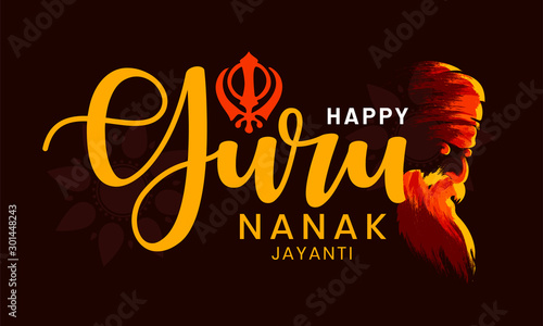 Creative illustration,poster or banner of Guru Nanak Jayanti celebration with vector illustation of guru nanak dev ji.