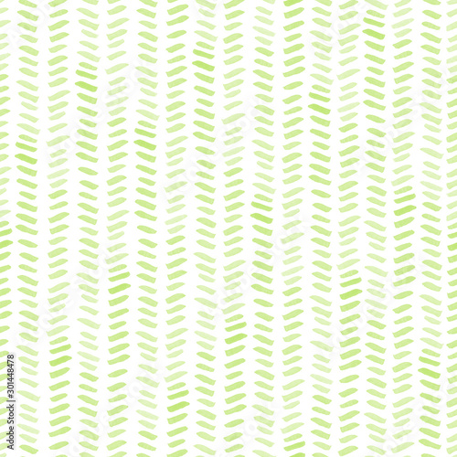 Seamless green watercolor pattern on white background. Watercolor seamless pattern with lines and stripes.