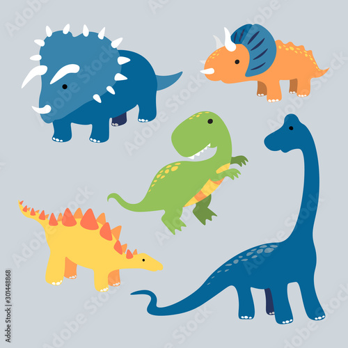 cute colored cartoon dinosaurs collection