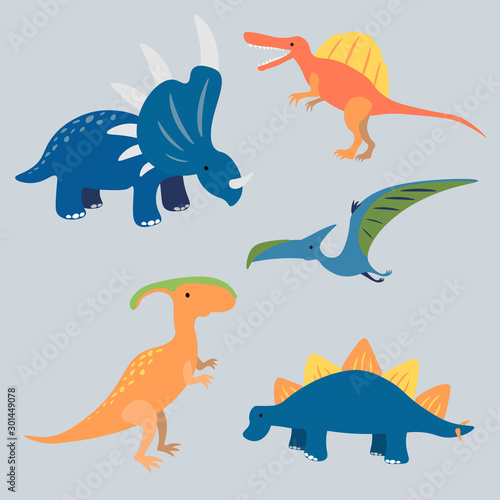 Cute colored cartoon dinosaurs collection