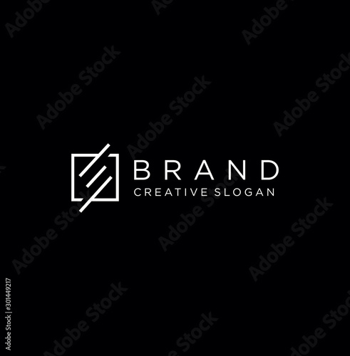 Square Monogram Letter E Logo With Thin Black Monogram Outline Contour. Modern Trendy Square Letter E Logo Design Vector Illustration.