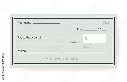 Blank check template. Banking check template. Vector illustration.