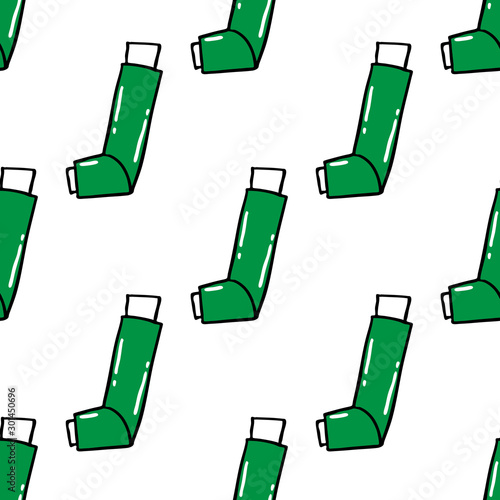 asthma inhaler seamless doodle pattern, vector illustration