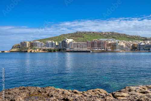 Obraz na płótnie View of the town and coastline of the bay Marsalforn, Gozo, Malta, Europe w salonie