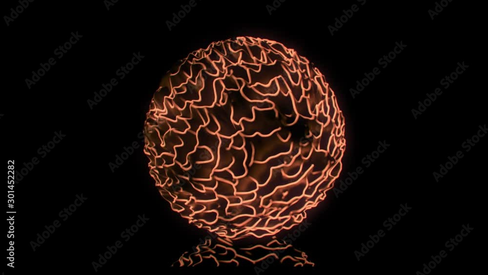 Glowing displaced sphere with neon light edges. Seamless loop. Glowing displaced sphere with neon light edges. Seamless loop.