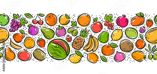 Fruits seamless background. Food concept. Decorative pattern vector illustration
