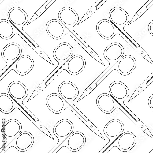 Pattern of scissors for manicure and pedicure. Vector texture. Thin line symbol. Design for banner, flyer, poster or print, websites, web design, mobile app on white background.