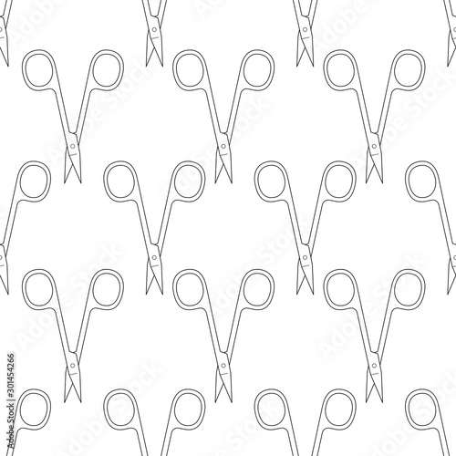Pattern of scissors for manicure and pedicure. Vector texture. Thin line symbol. Design for banner, flyer, poster or print, websites, web design, mobile app on white background.