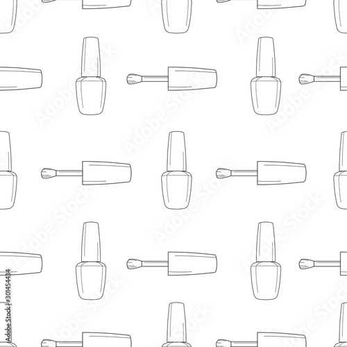 Seamless pattern nail polish bottle in black and white colors. Texture for banner, flyer, poster or print, websites, web design, mobile app on white background.