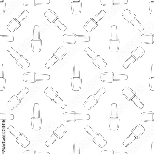 Seamless pattern nail polish bottle in black and white colors. Texture for banner, flyer, poster or print, websites, web design, mobile app on white background.