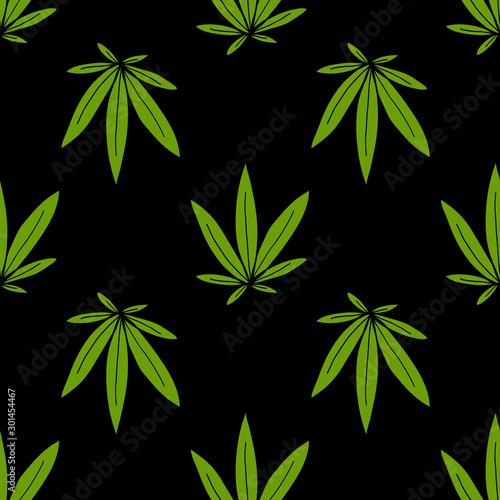 marijuana leaf seamless doodle pattern, vector illustration