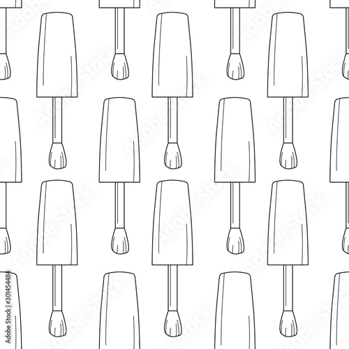 Seamless pattern nail polish bottle in black and white colors. Texture for banner, flyer, poster or print, websites, web design, mobile app on white background.