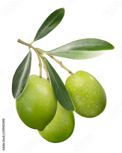 Green olives on branch w leaves, paths