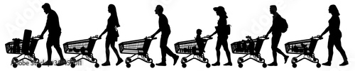 People with shopping carts. Vector silhouette set
