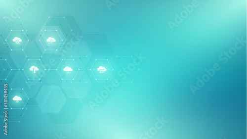 Cloud computing concept with flat icons and symbols. Innovation technology background.
