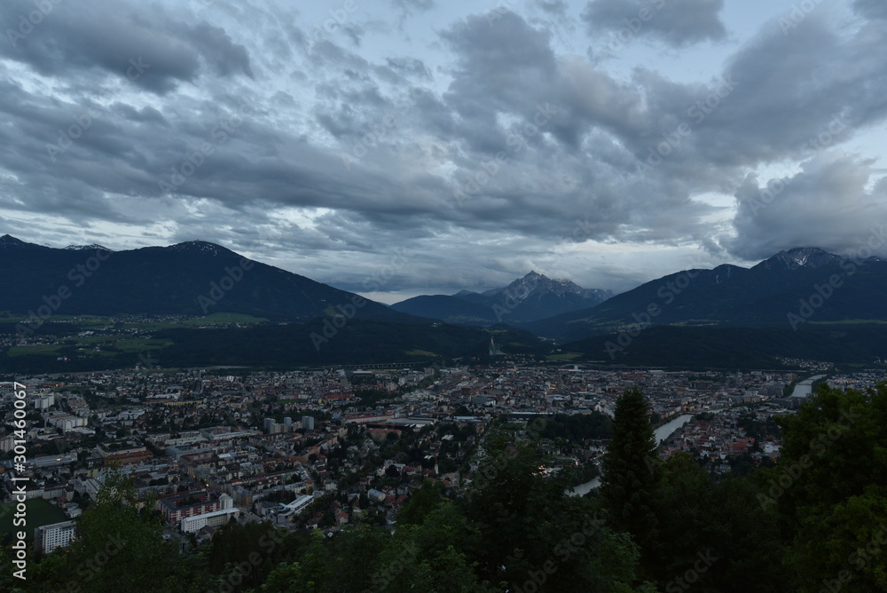 Panorama of Innsbruck with cloudy sky in early evening