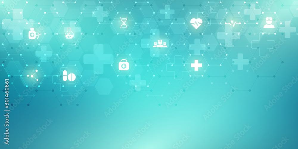 Abstract medical background with flat icons and symbols. Template design with concept and idea for healthcare technology, innovation medicine, health, science and research. Abstract medical background with flat icons and symbols. Template design with concept and idea for healthcare technology, innovation medicine, health, science and research.