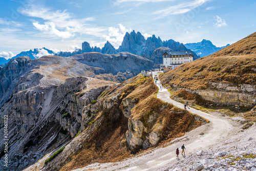 Auronzo mountain refuge near the Tre Cime di Lavaredo peaks, in Veneto, Italy. photo