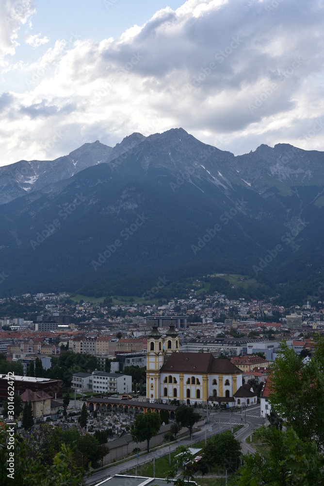 View of Innsbruck with mountains in back