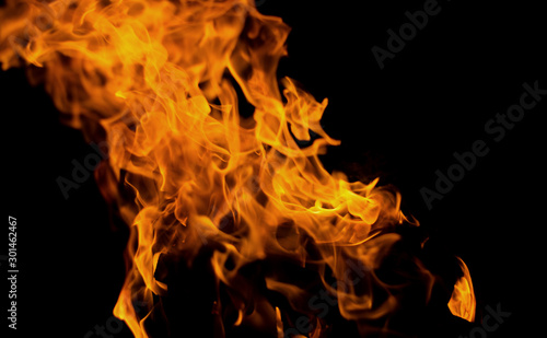 Closeup image of bonfire on black background