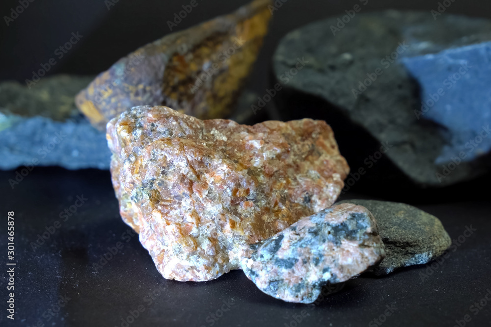 Non ferrous metal stones. Stones on the table. Non ferrous metal stones. Stones on the table.