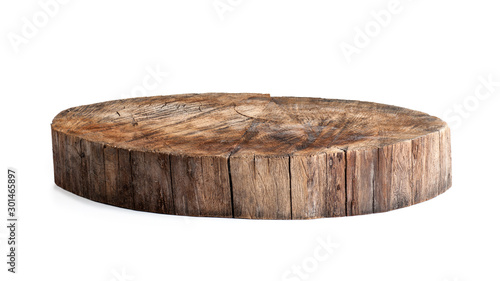 round wooden stand stand isoiled on a white background photo
