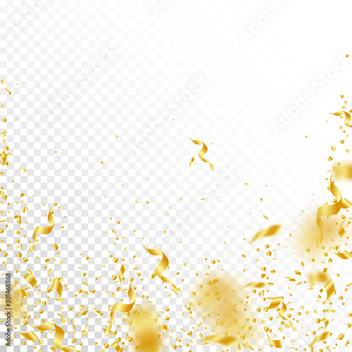 Streamers and confetti. Gold tinsel and foil ribbo