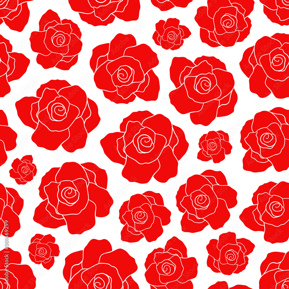 Bright red rose seamless pattern