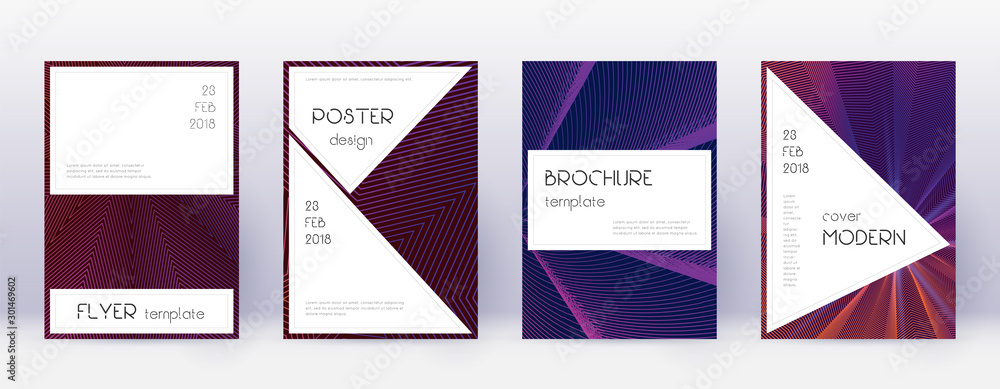 Stylish brochure design template set. Violet abstr