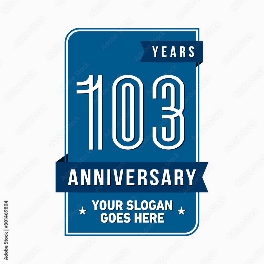 103 years anniversary design template. One hundred and three years celebration logo. Vector and illustration.