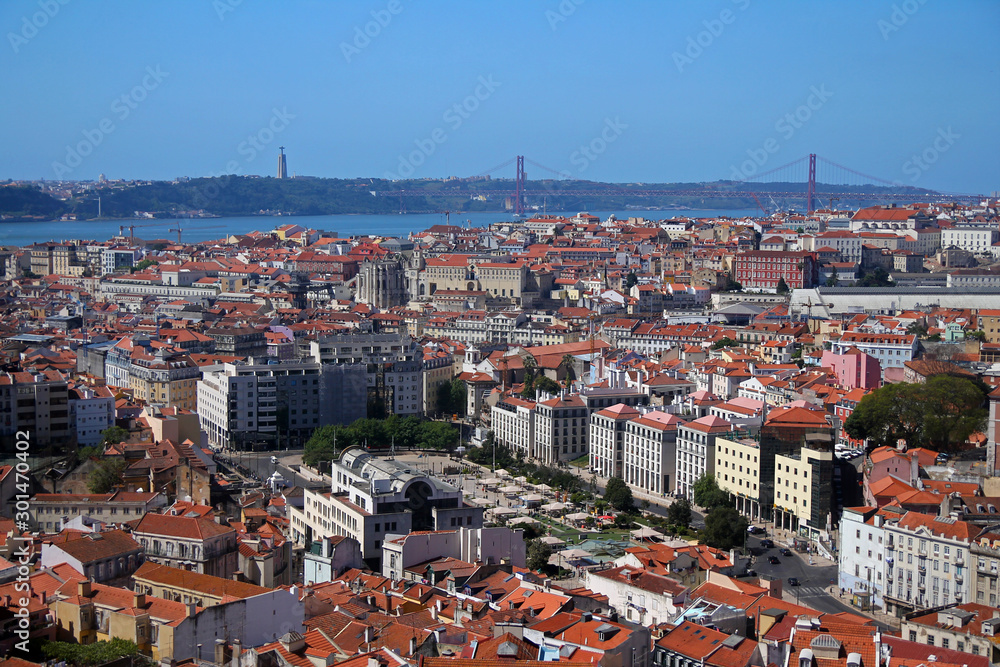 Panorama of Lisbon with the 25th of April bridge