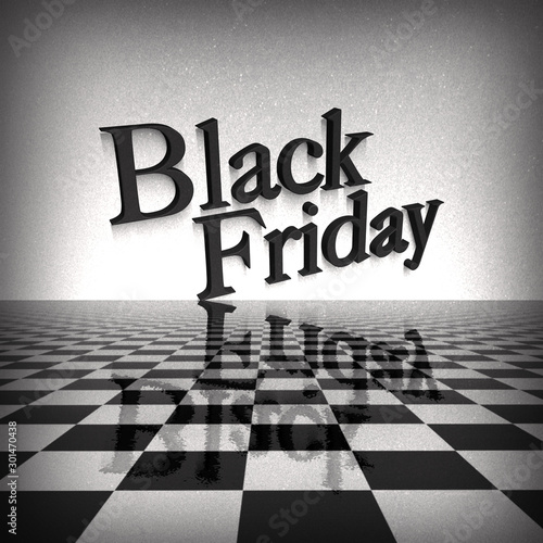 black-friday testo con riflesso su scacchiera