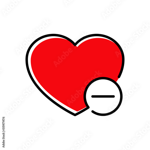 Icono lineal quitar favorito con corazón color rojo y símbolo menos en círculo 