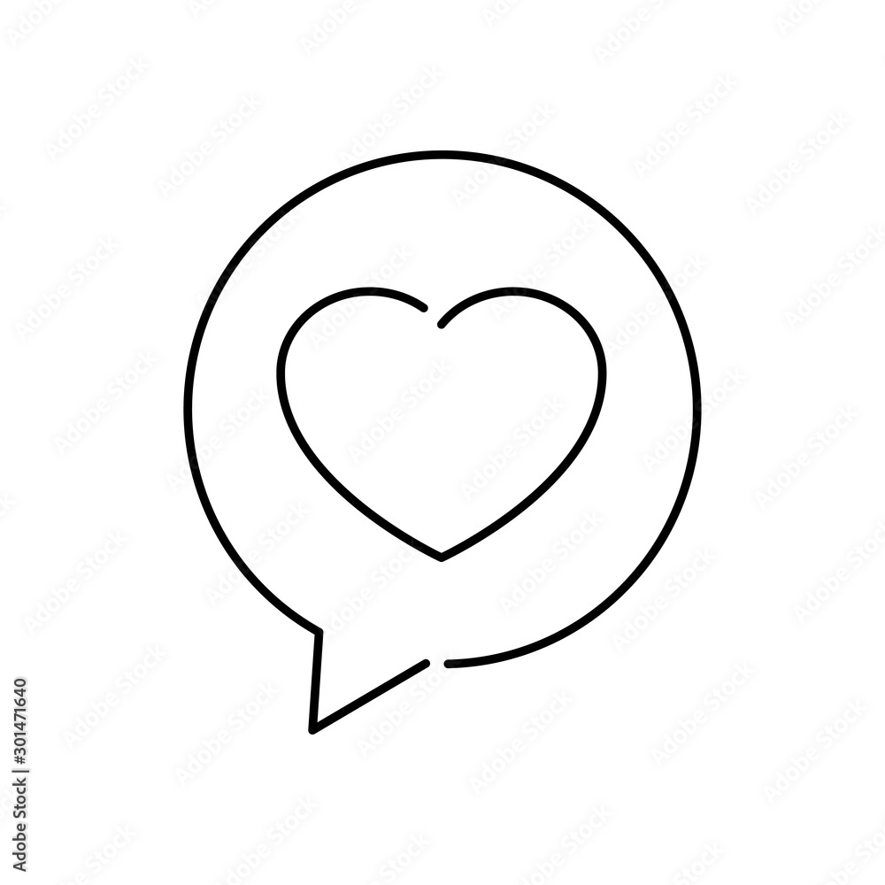 Icono lineal mensaje con corazón en burbuja habla forma redonda en color negro Icono lineal mensaje con corazón en burbuja habla forma redonda en color negro
