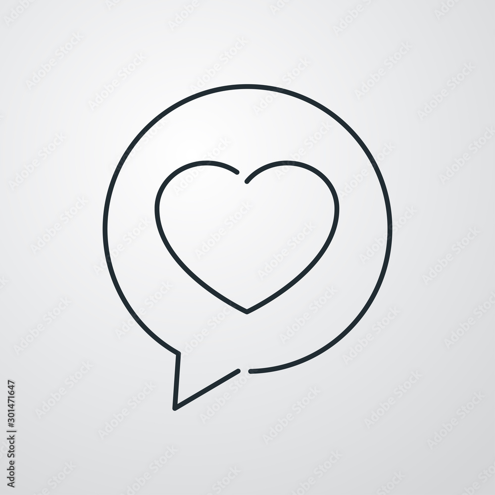 Icono lineal mensaje con corazón en burbuja habla forma redonda en fondo gris Icono lineal mensaje con corazón en burbuja habla forma redonda en fondo gris