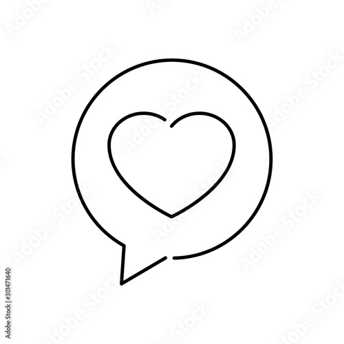 Icono lineal mensaje con corazón en burbuja habla forma redonda en color negro 