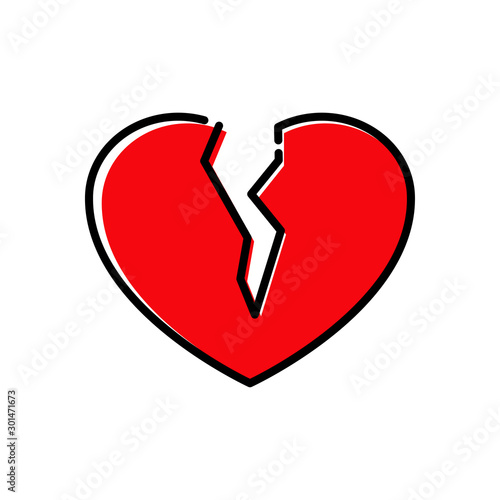 Icono lineal símbolo divorcio con corazón roto en color rojo