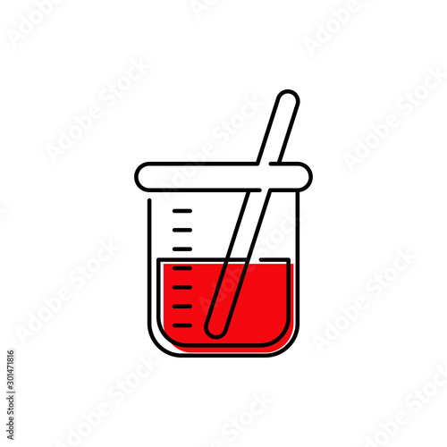 Símbolo laboratorio de química con icono lineal de frasco de cristal con color rojo