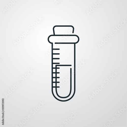 Símbolo laboratorio de química con icono lineal de tubo de ensayo de cristal en fondo gris