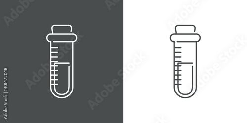 Símbolo laboratorio de química con icono lineal de tubo de ensayo de cristal en fondo gris y fondo blanco