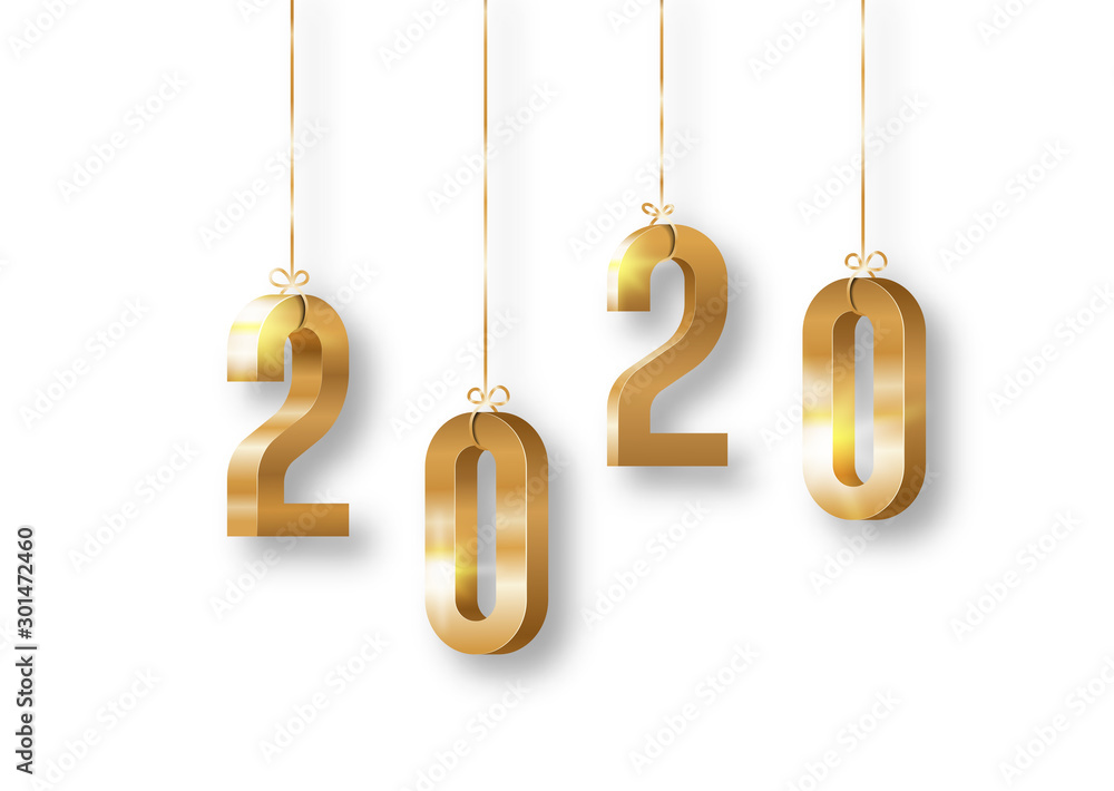 2020 new year golden shiny luxury 3d isometric numbers hanging by string with shadows on white background 2020 new year golden shiny luxury 3d isometric numbers hanging by string with shadows on white background