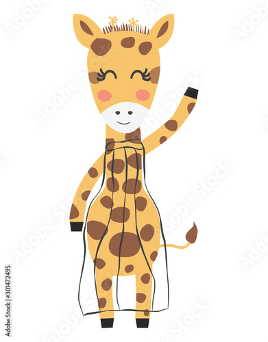Cute. Giraffe. A cartoon. Scandinavian style. Children s print For a boy and a girl.