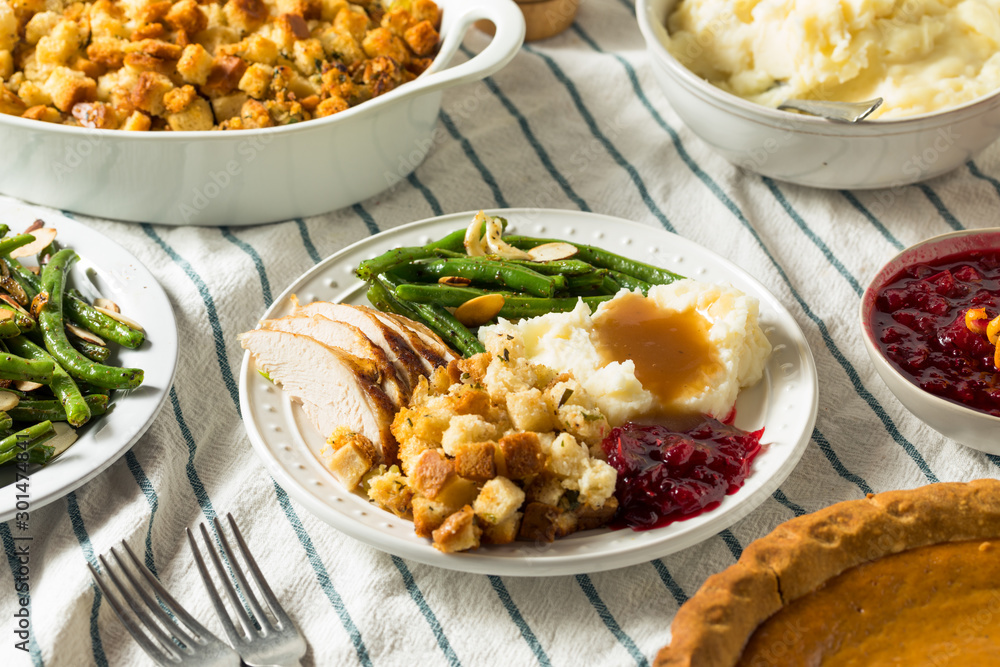 Homemade Thanksgiving Turkey Dinner with Stuffing Potatoes Homemade Thanksgiving Turkey Dinner with Stuffing Potatoes