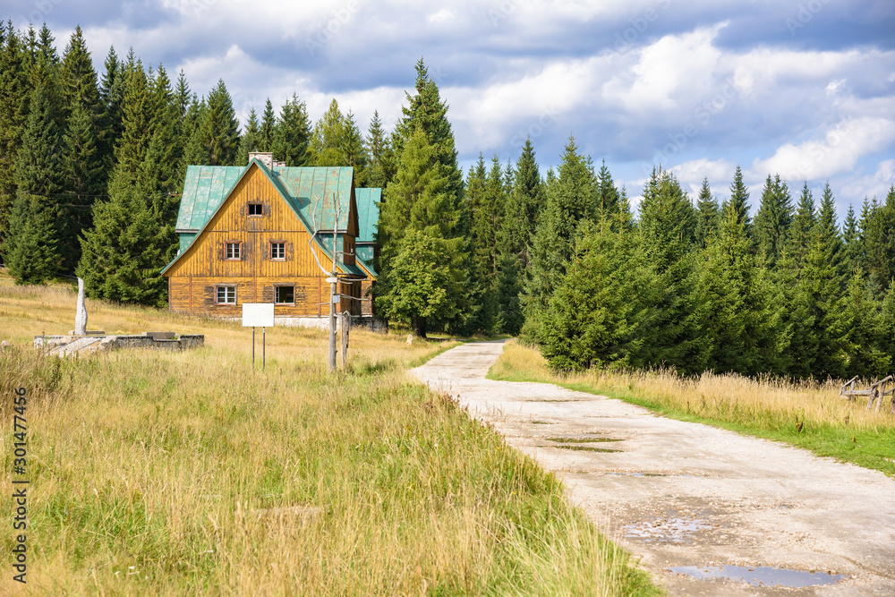 Houses at the forest path in Jizera Mountains Houses at the forest path in Jizera Mountains